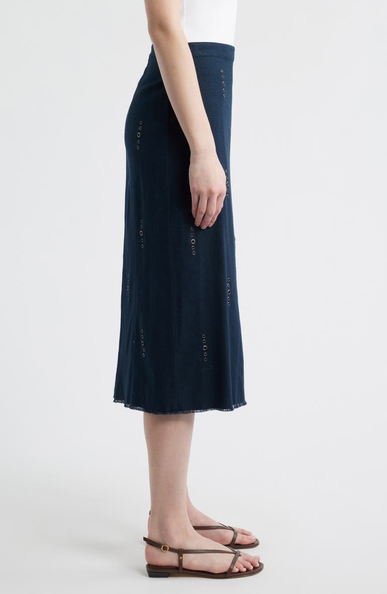 rag & bone Aubrey Grommet Trim Linen & Cotton Midi Skirt, Alternate, color, Sal