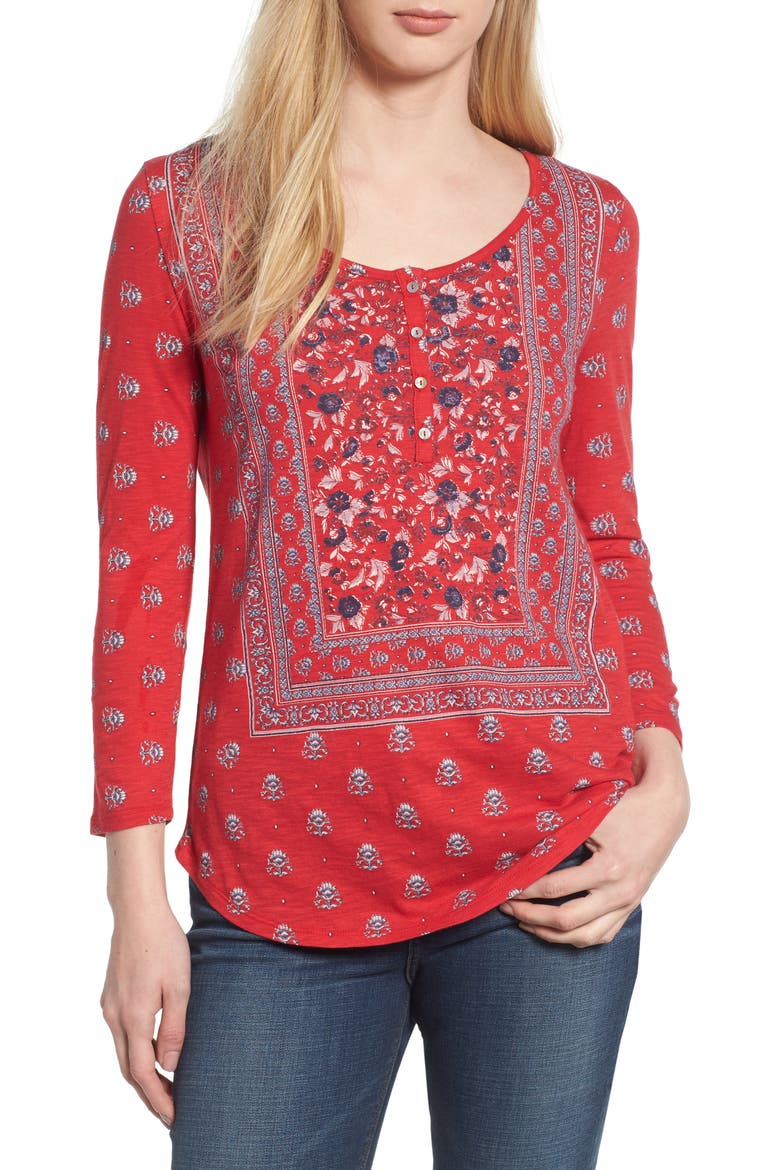 Bandana Peasant Top, Main, color, RED MULTI