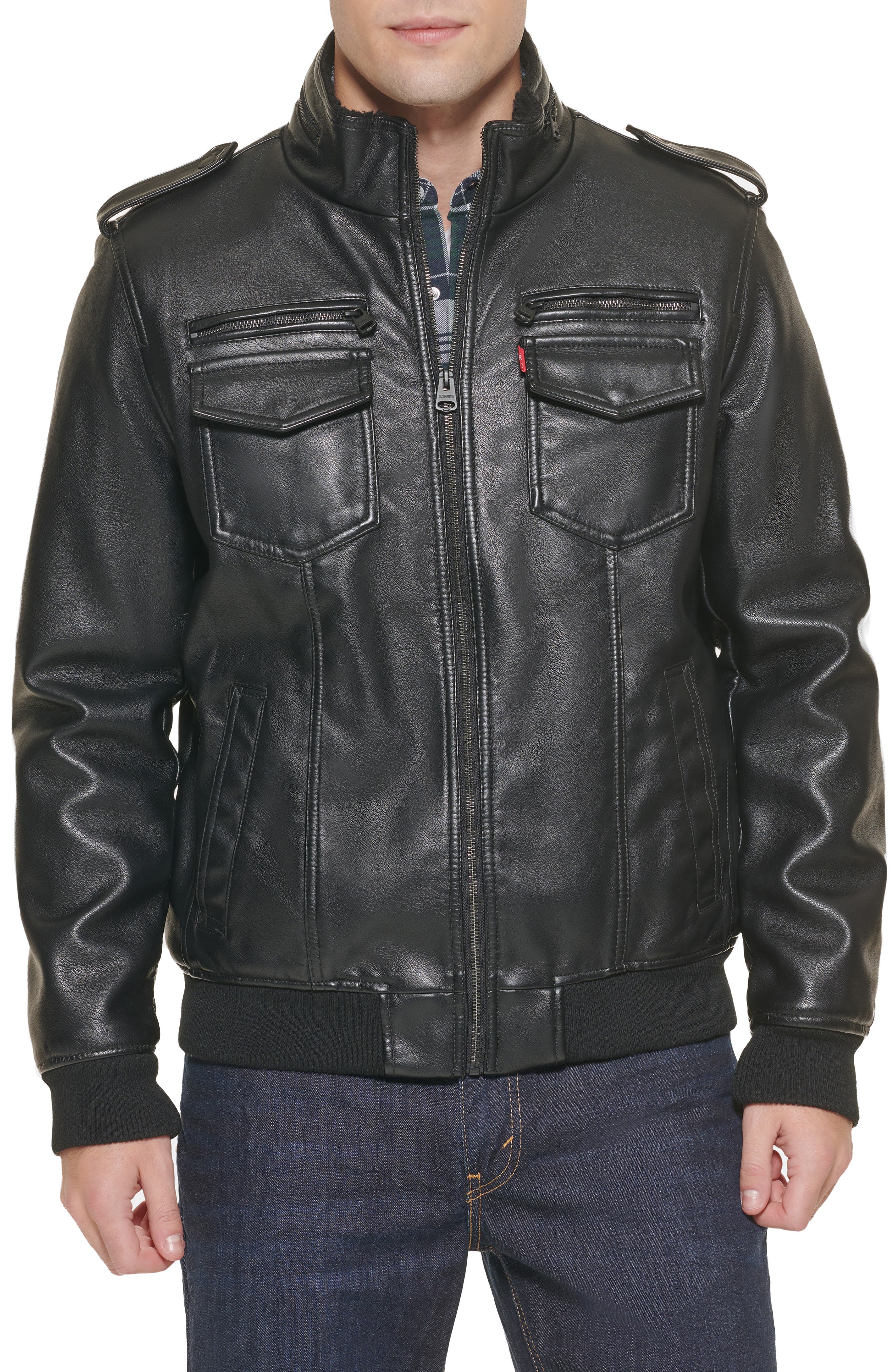 Levi's® Faux Leather Faux Shearling Lined Aviator Bomber Jacket
