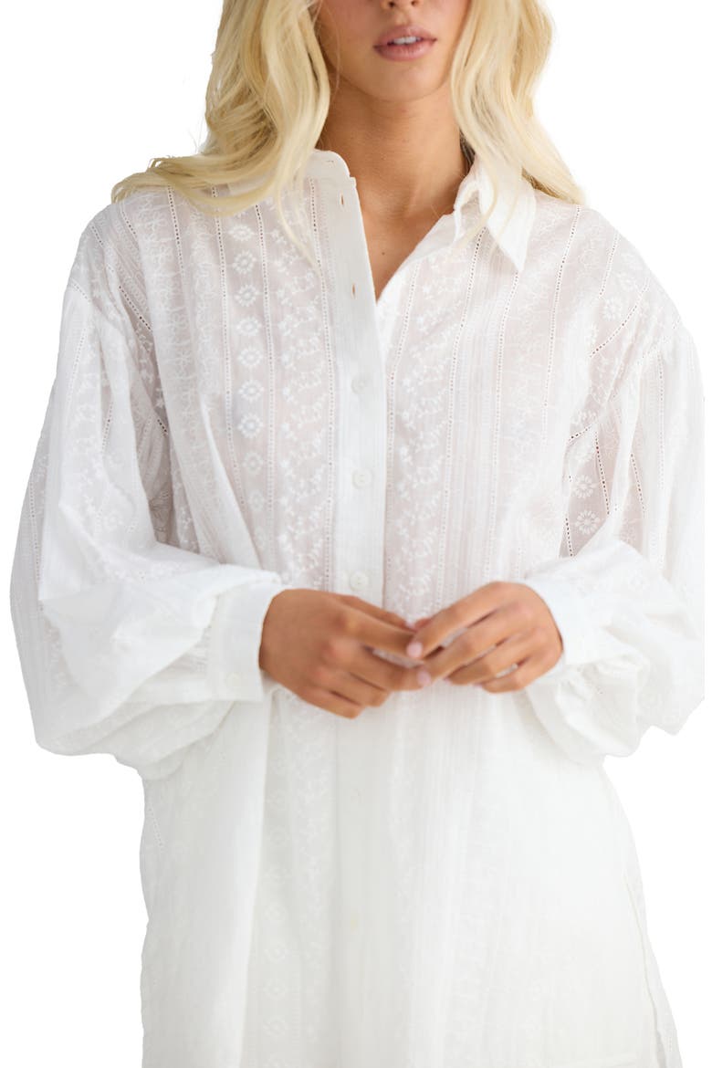 Dahlia Oversize Ladder Stitch Broderie Button-Up Shirt, Alternate, color, WHITE BRODERIE