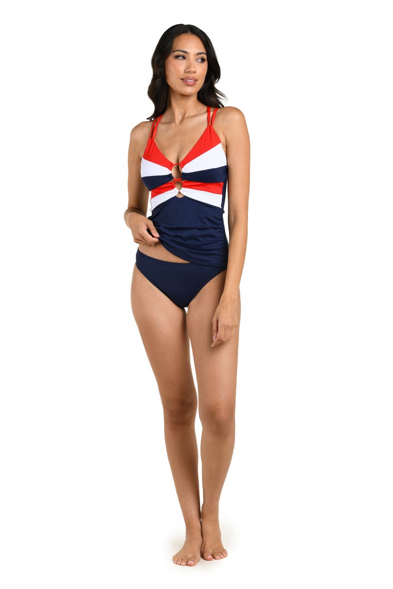 Americana Lace-Up Underwire Tankini, Alternate, color, BLUE MULTI
