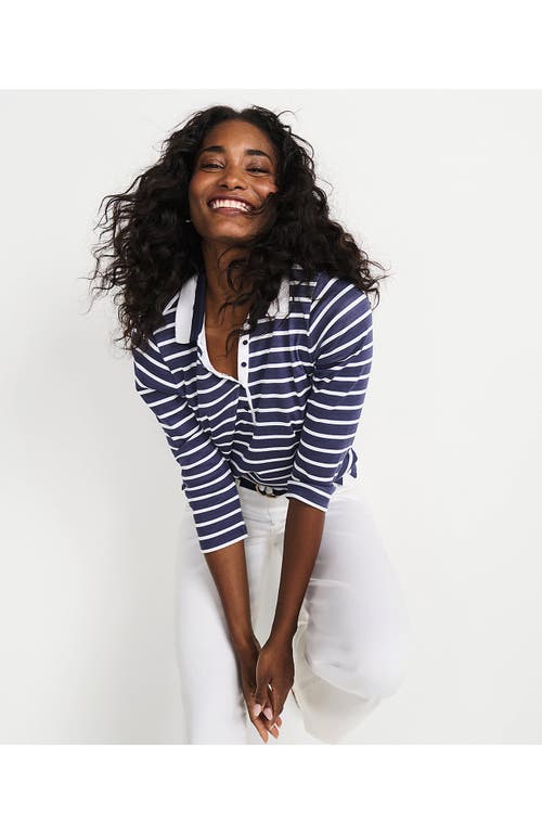 Lands' End 3/4 Sleeve Supima Cotton Polo Shirt In Blue