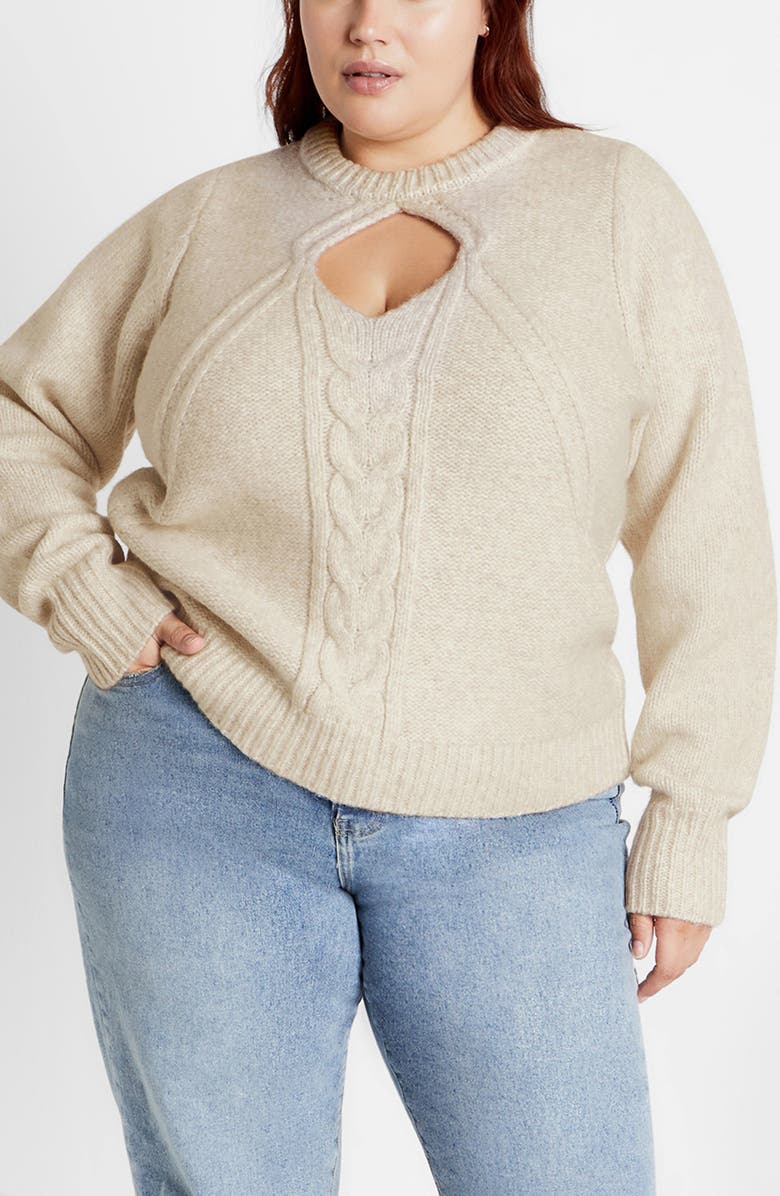 City Chic Salem Cutout Sweater, Main, color, Cream