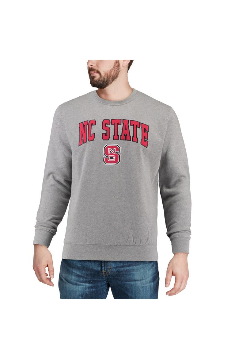 Men's Colosseum Heather Gray NC State Wolfpack Arch & Logo Crew Neck Sweatshirt, Alternate, color, Heather Gray