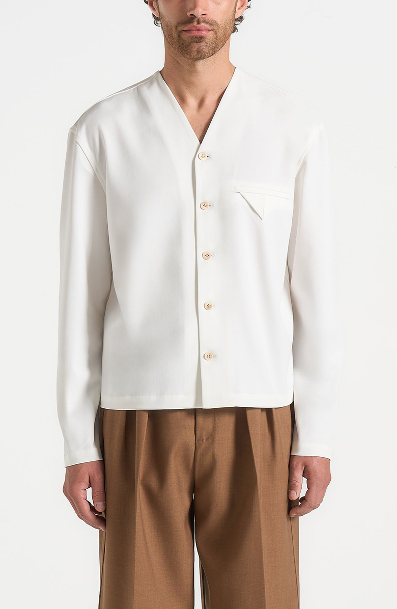 Manière De Voir Zac Boxy V-Neck Long Sleeve Shirt, Alternate, color, Off White