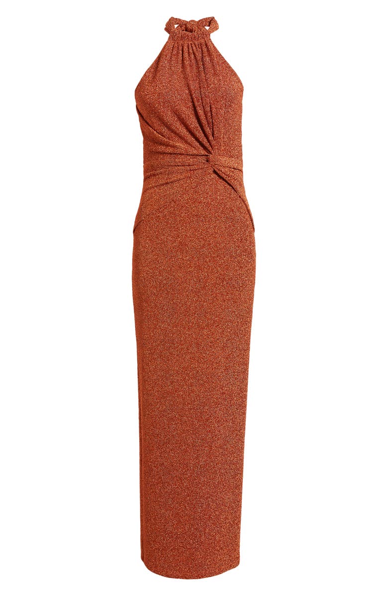 Black Halo Fina Metallic Halter Gown, Alternate, color,