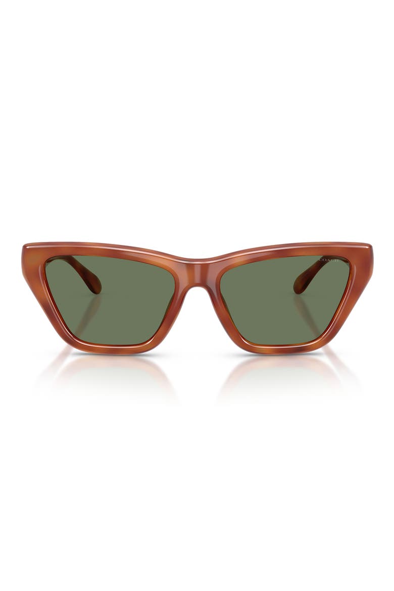 56mm Cat Eye Sunglasses, Main, color, CARAMEL TORTOISE / GREEN SOLID