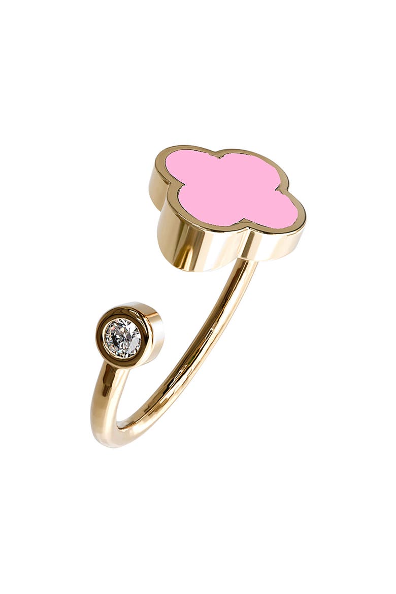 Clover & Cubic Zirconia Adjustable Ring, Main, color, GOLD/ PINK