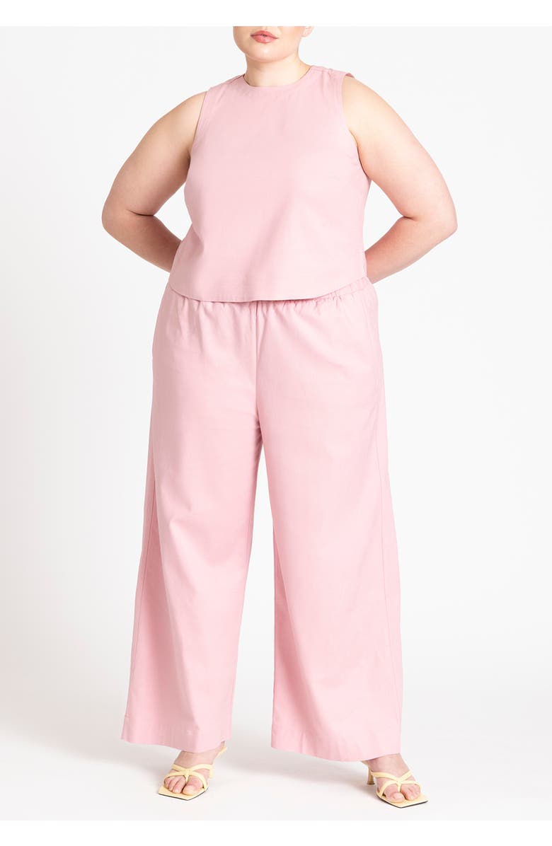 ELOQUII Linen-Blend Boxy Scoop Neck Crop Tank, Alternate, color, White