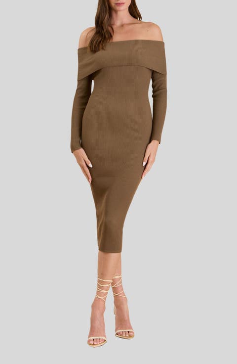 Off the Shoulder Midi Sweater Dress