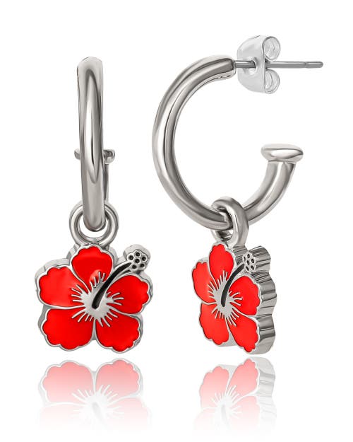Disney Lilo & Stitch Jewelry Set, Flower Charm Hoop Earrings, 16+3" Necklace In Multi