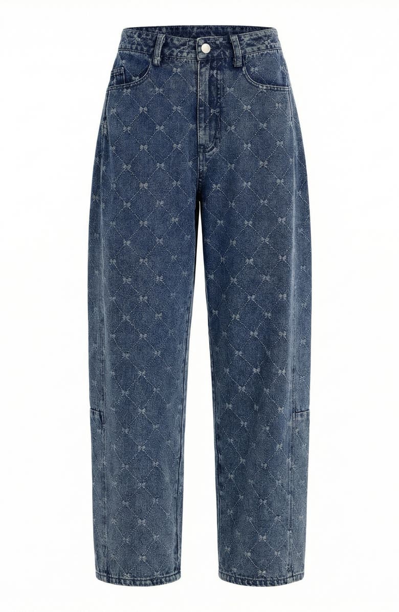 Modenaire Embroidered Denim Barrel Leg Trousers, Alternate, color, Blue