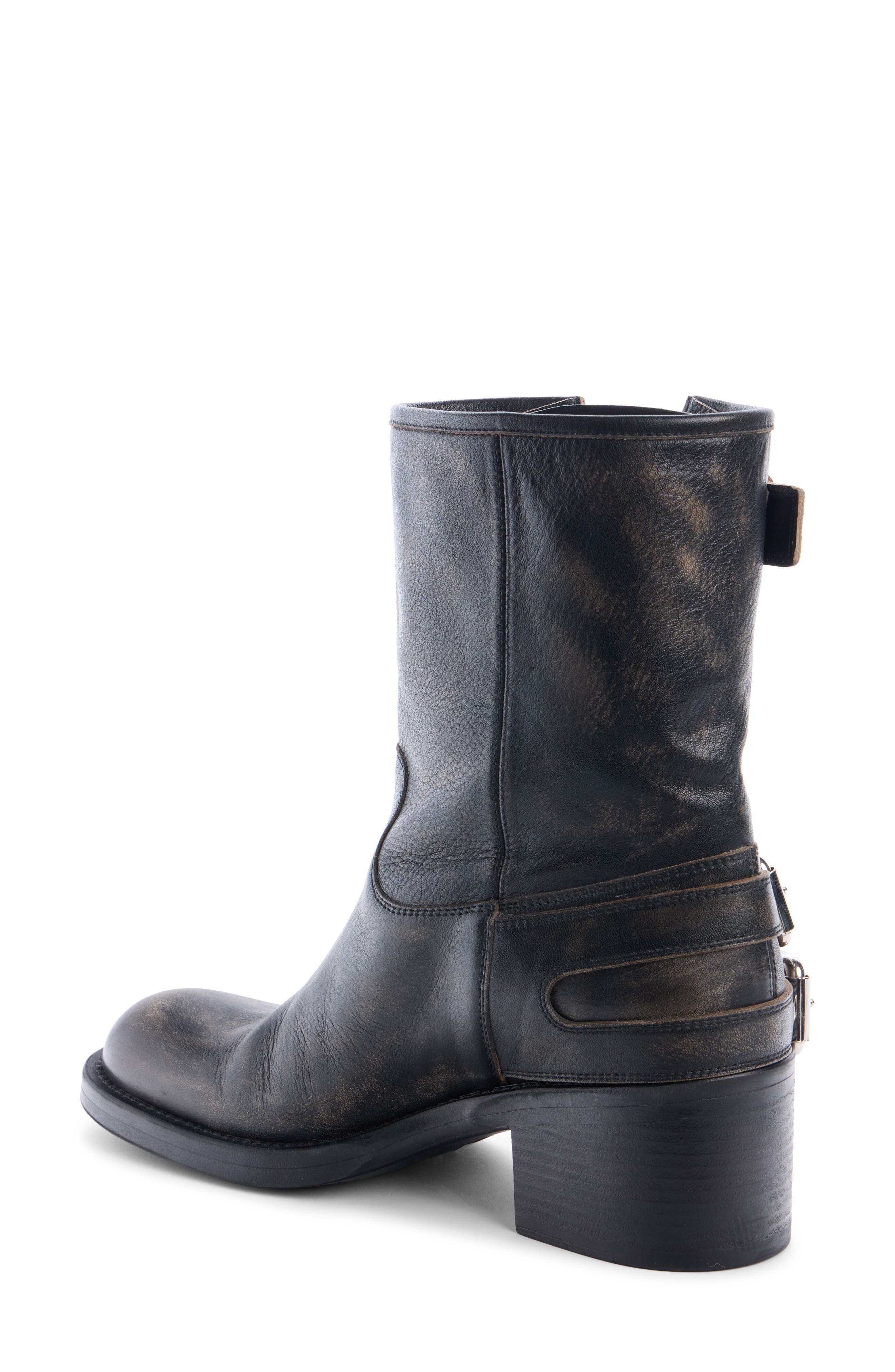 Chloé Dakota Block Heel Biker Boot, Alternate, color, Black