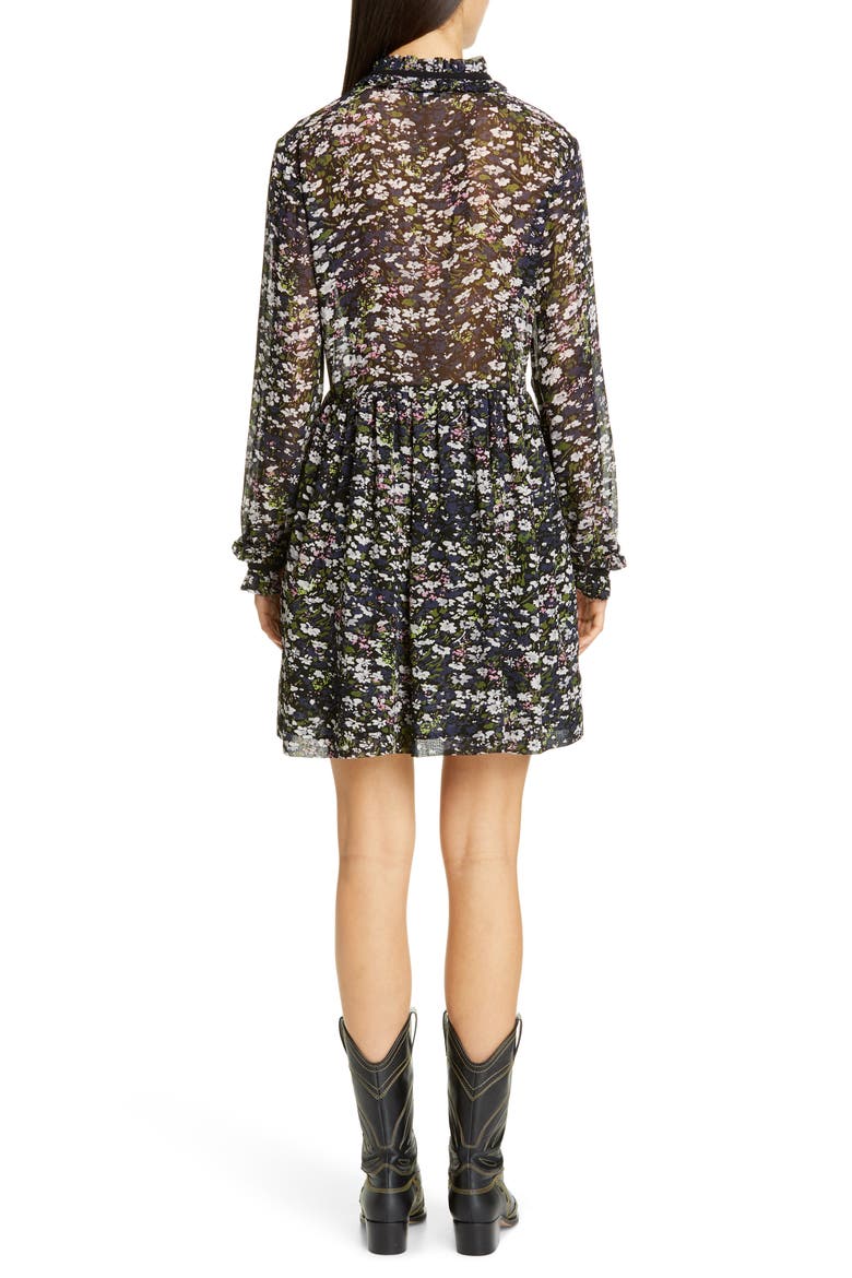 Long Sleeve Floral Print Georgette Dress, Alternate, color, BLACK