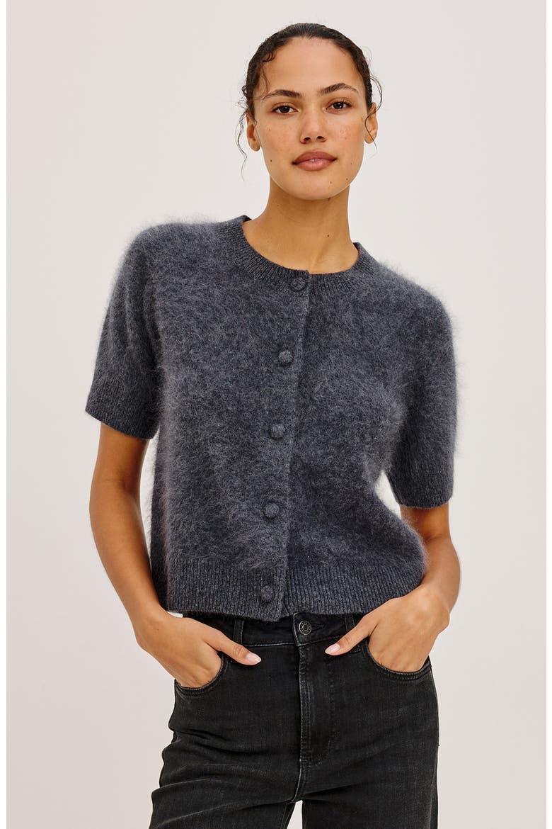 Roman Short Sleeve Wool & Cashmere Cardigan, Alternate, color, CHARCOAL