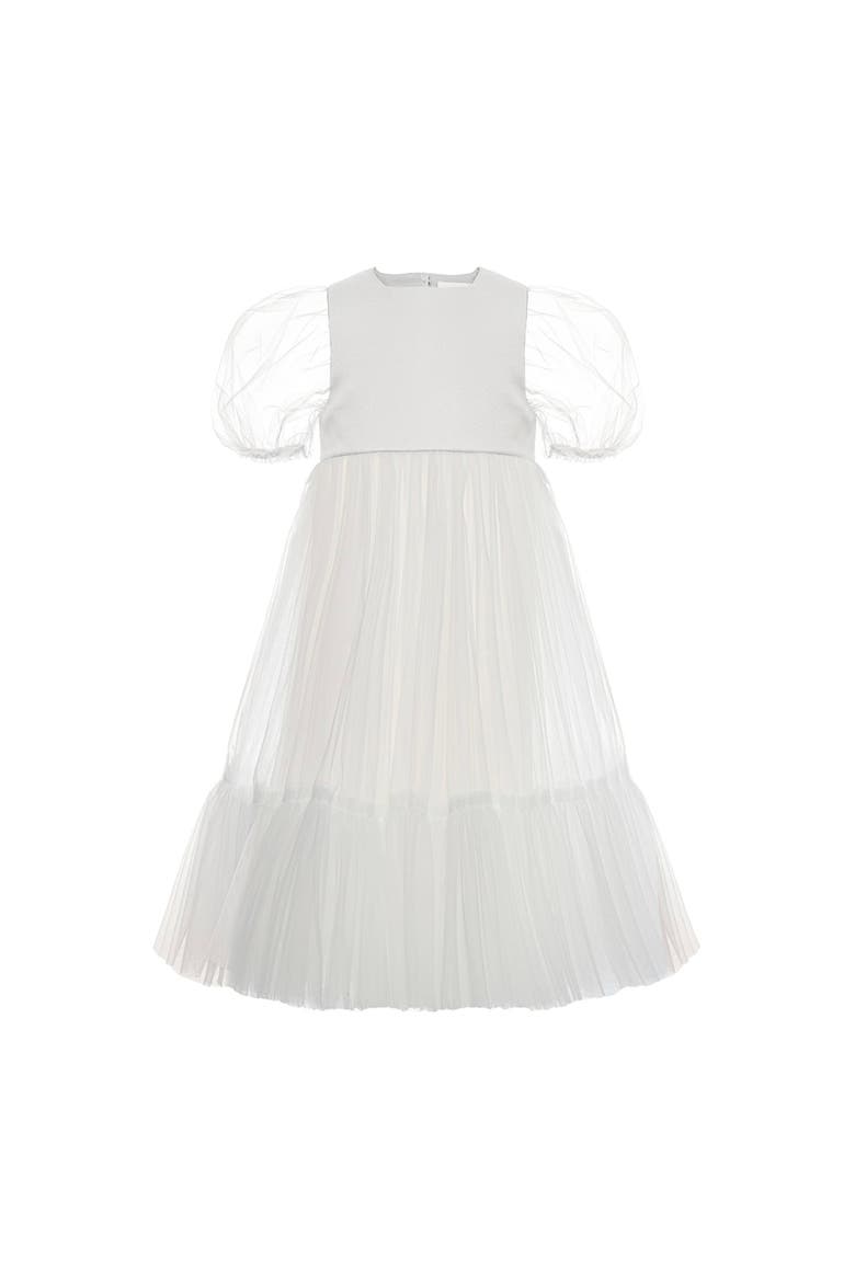 Flower Maxi Tulle Dress, Alternate, color, White Lily
