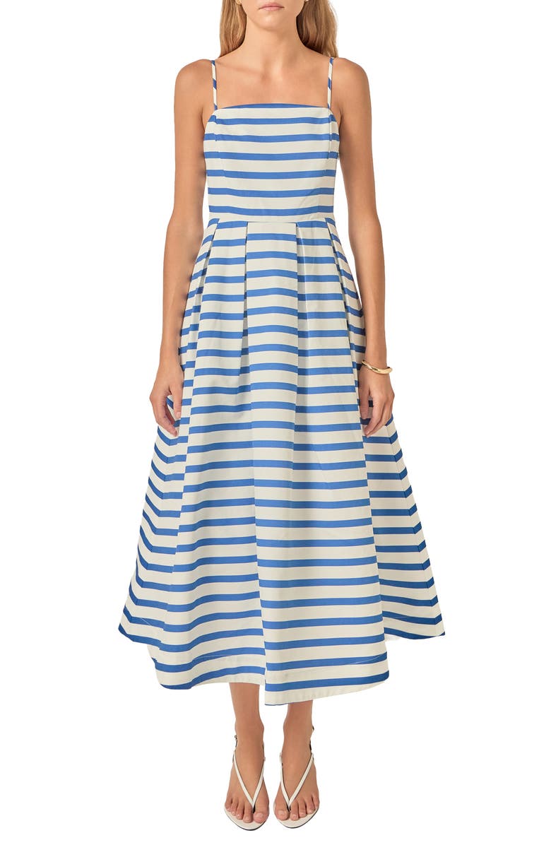 English Factory Stripe Sleeveless Maxi Dress, Main, color, Off White/ Royal Blue
