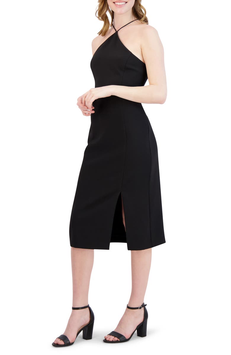 Julia Jordan Halter Neck Sheath Midi Dress, Alternate, color, Black