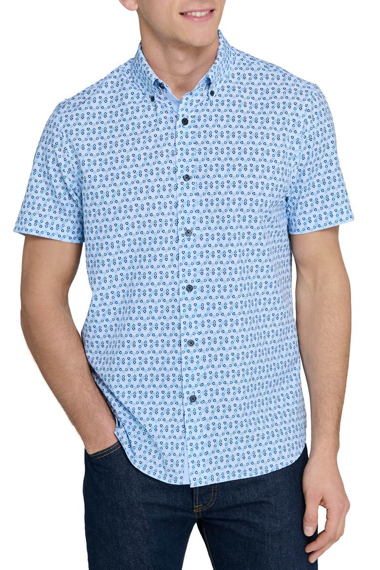 Slim Fit Circle Geo Performance Short Sleeve Shirt, Main, color, LIGHT BLUE/NAVY