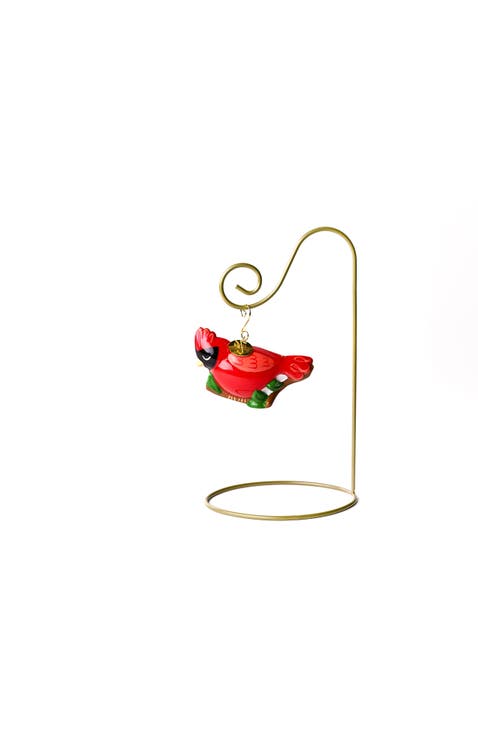 Cardinal Glass Shaped Ornament with Gold Stand