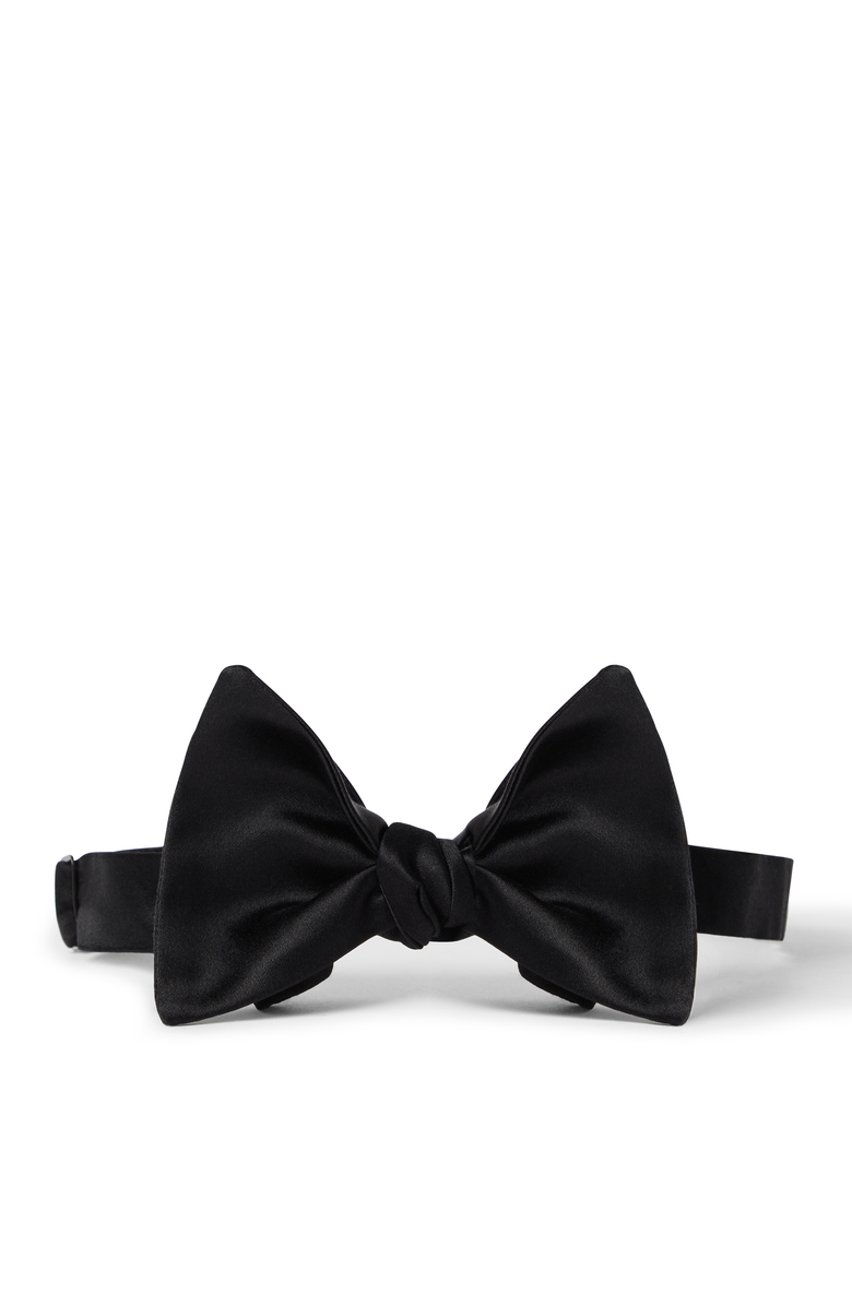 Brunello Cucinelli Cotton and silk satin bow tie, Main, color, Black