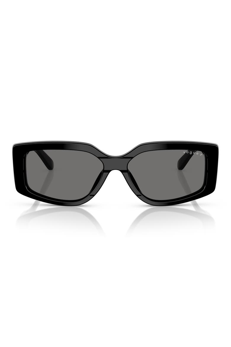 55mm Polarized Rectangular Sunglasses, Main, color, BLACK