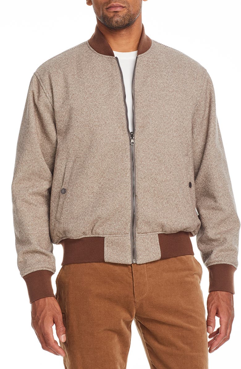 Brooklyn Brigade Herringbone Reversible Bomber Jacket, Main, color, Brown
