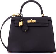 Pre-Owned Hermes Kelly Handbag Black Epsom with Gold Hardware 25