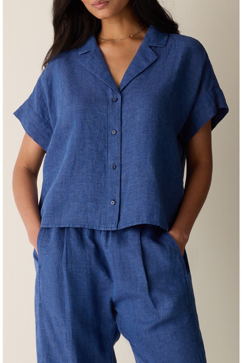 Notch Collar Organic Linen Button-Up Shirt, Main, color, DEEP DIVE