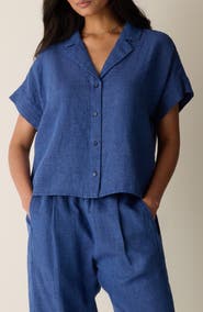 Eileen Fisher Notch Collar Organic Linen Button-Up Shirt