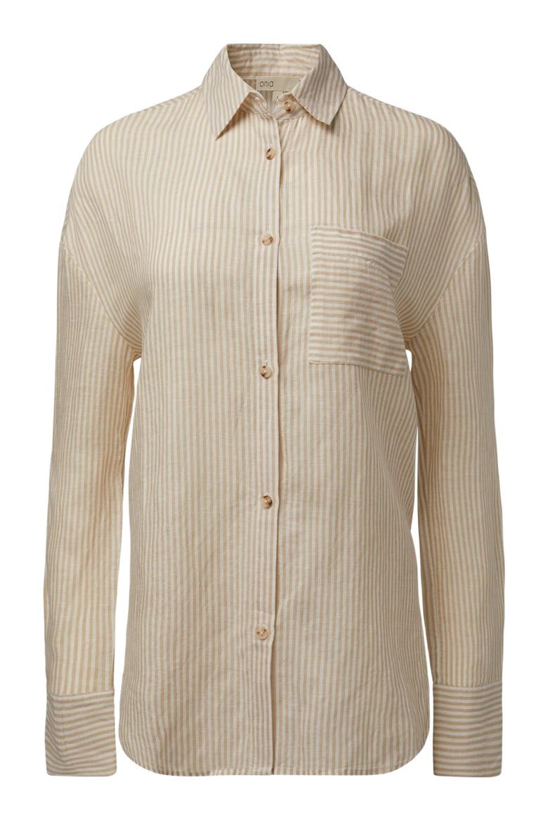 Air Linen Boyfriend Shirt, Main, color, JUTE/WHITE