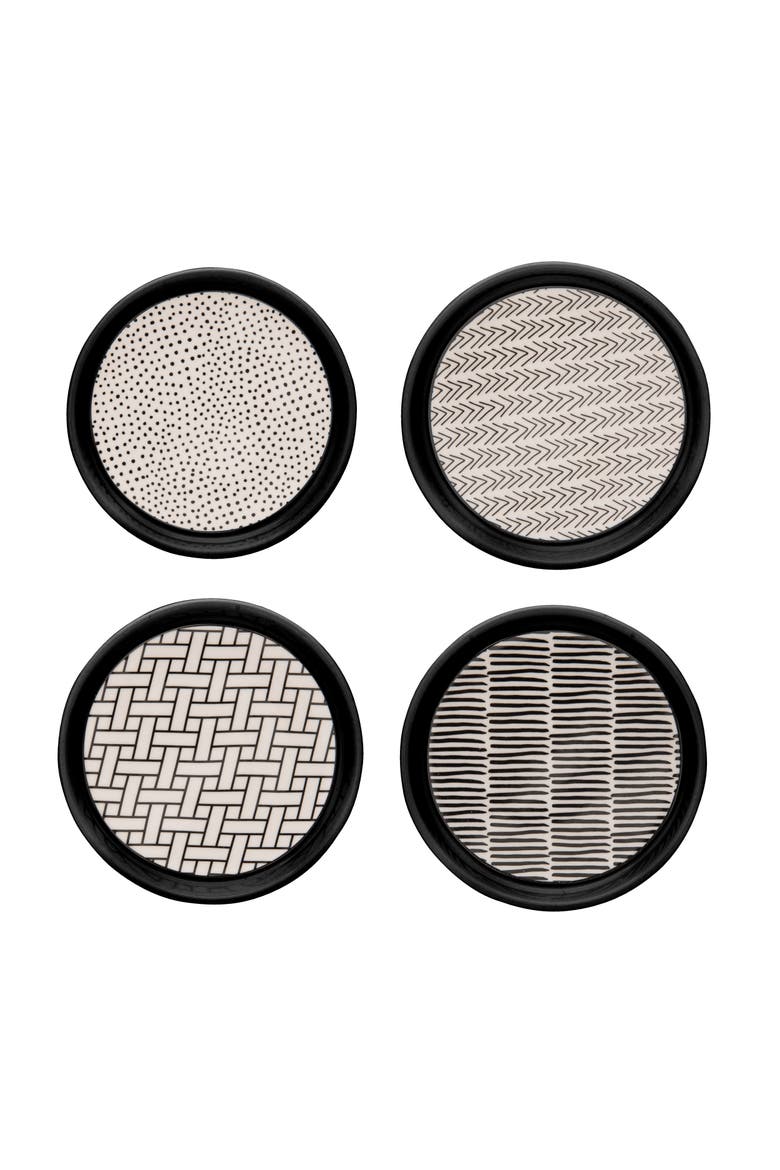 Porcelain Poppin Patterns Coasters Set of 4 Porcelain Black, Main, color, Black