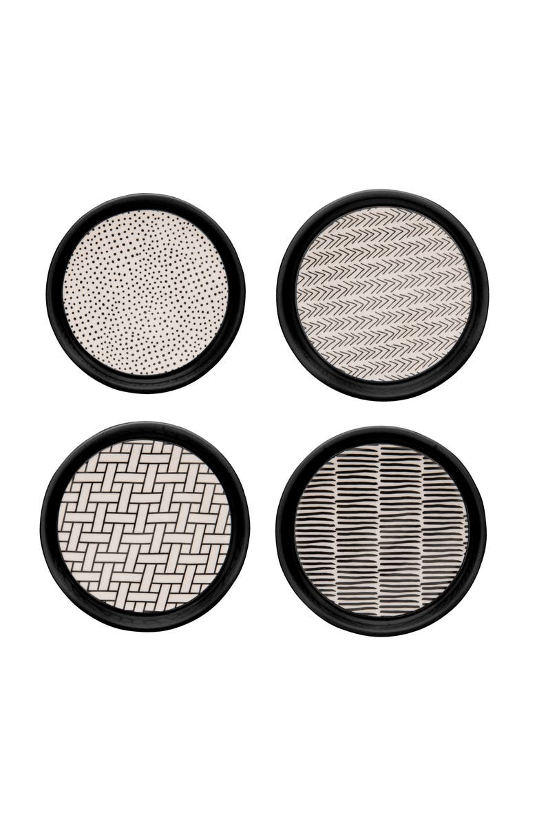 Totalee Gift Porcelain Poppin Patterns Coasters Set of 4 Porcelain Black, Main, color, Black