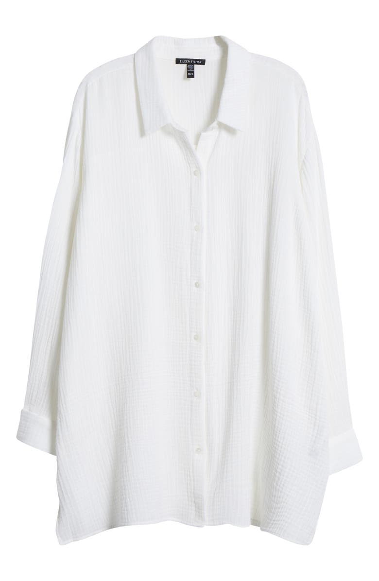 Eileen Fisher Classic Collar Easy Organic Cotton Button-Up Shirt, Alternate, color, White