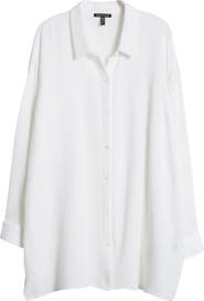 Eileen Fisher Classic Collar Easy Organic Cotton Button-Up Shirt
