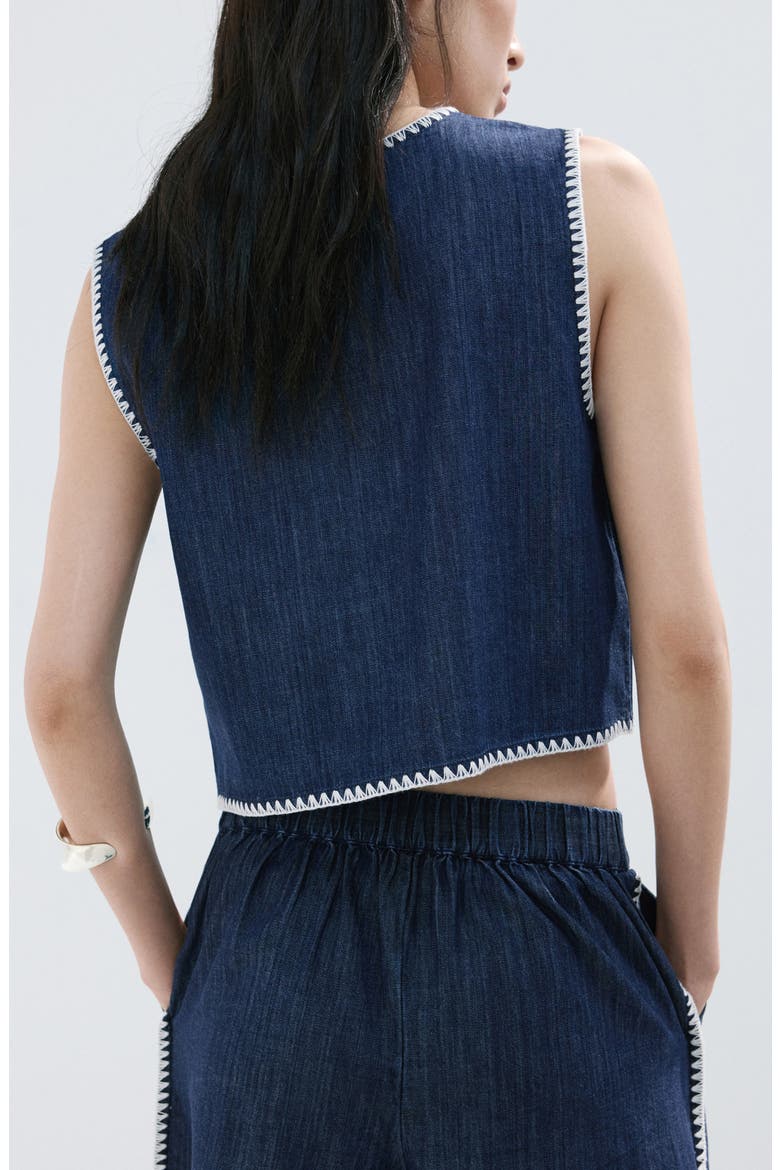 Whipstitch Detail Denim Tank, Alternate, color, OPEN BLUE