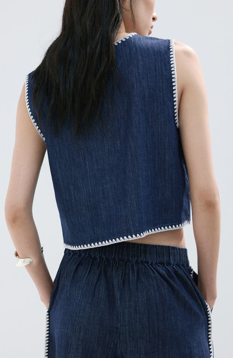 MANGO Whipstitch Detail Denim Tank, Alternate, color, Open Blue