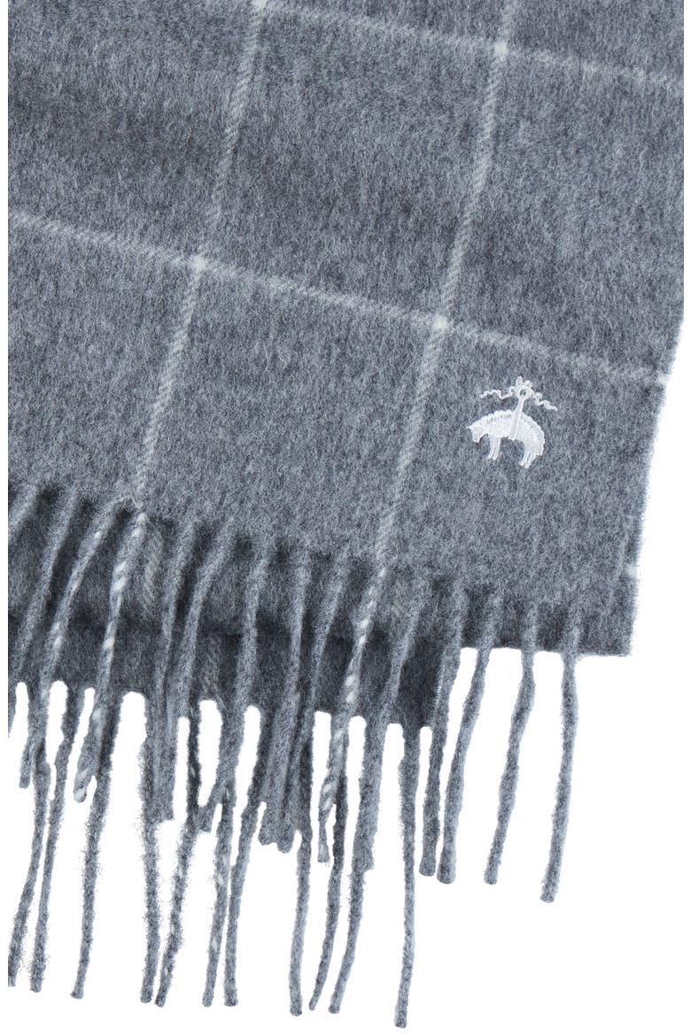 Windowpane Wool & Cashmere Blend Fringe Scarf, Alternate, color, CHARCOAL