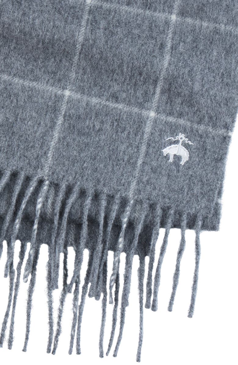 Brooks Brothers Windowpane Wool & Cashmere Blend Fringe Scarf, Alternate, color, Charcoal