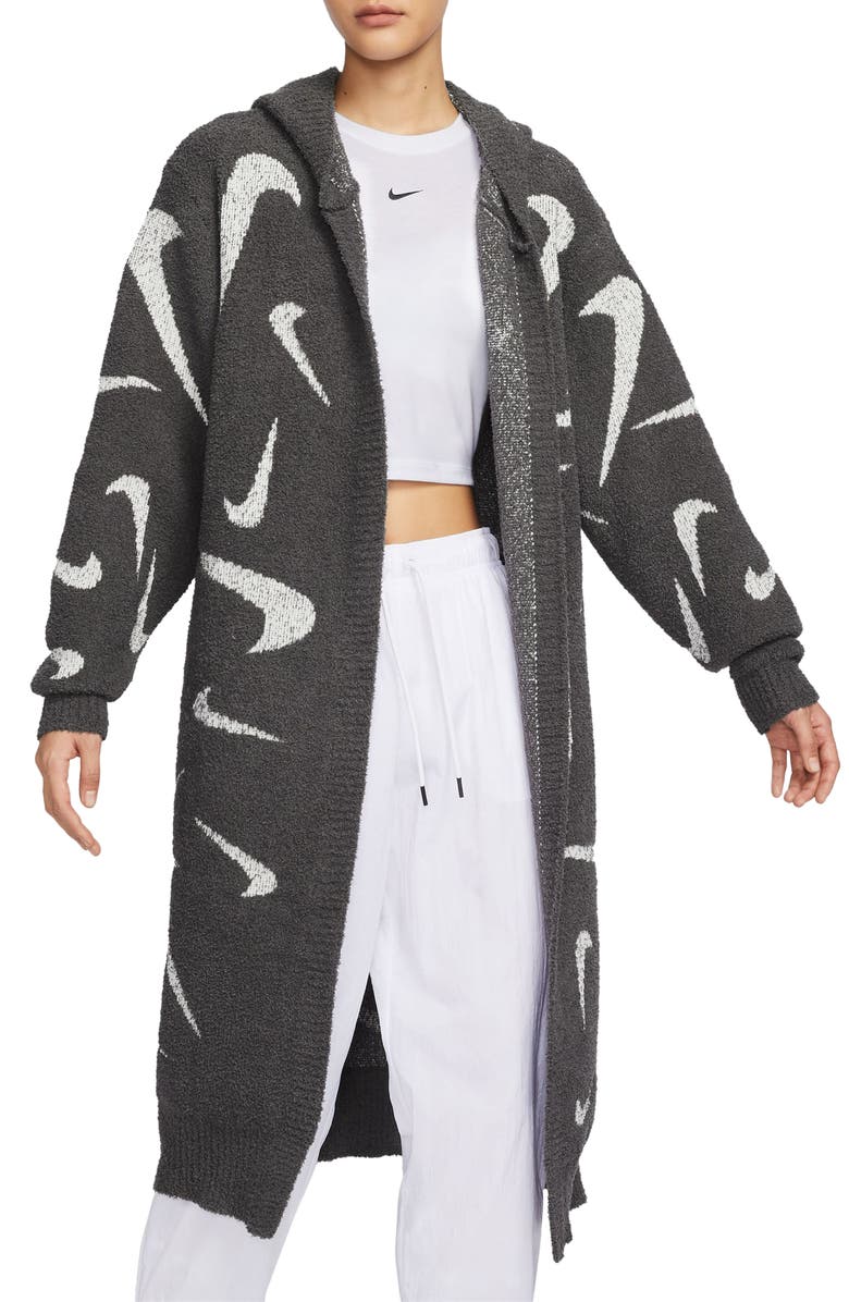 Nike Sportswear Cozy Bouclé Hooded Longline Cardigan, Main, color, 