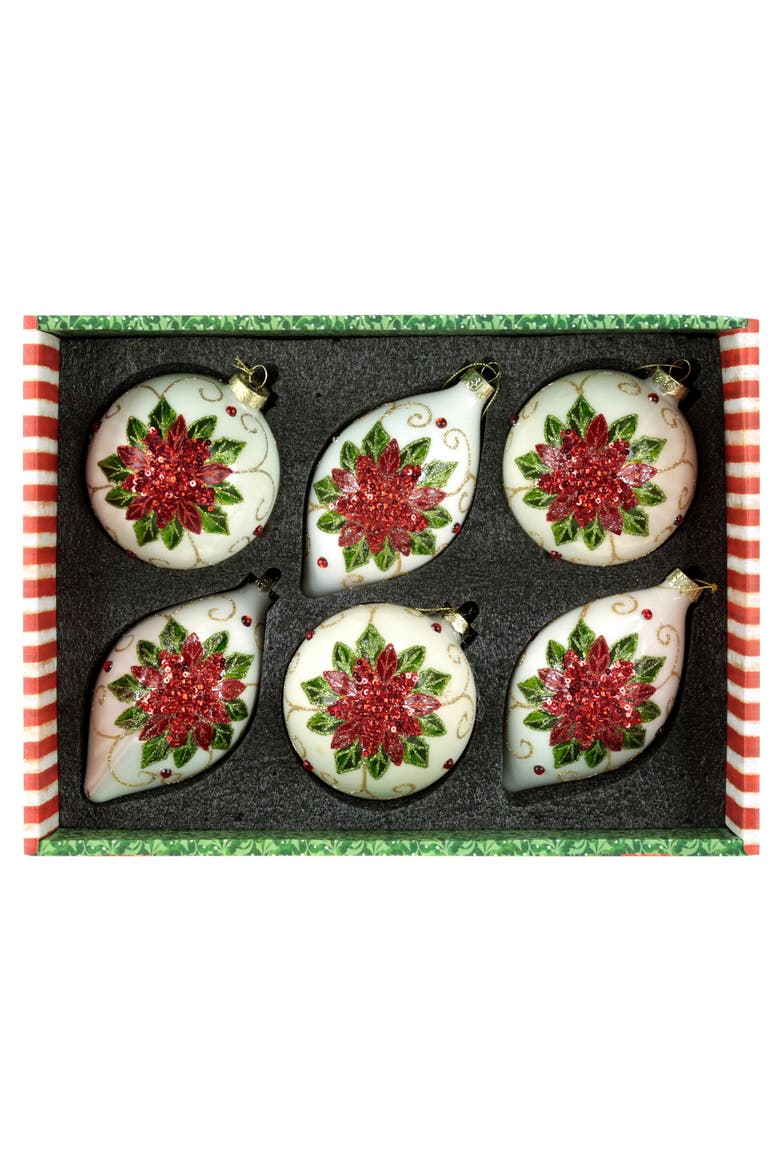 Poinsettia Ornament, Box of 6, Alternate, color, Red