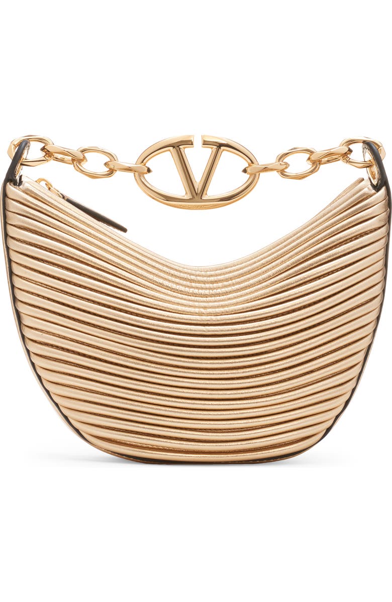 Valentino Garavani Small VLOGO Moon Metallic Lambskin Hobo Bag with Chain, Main, color,