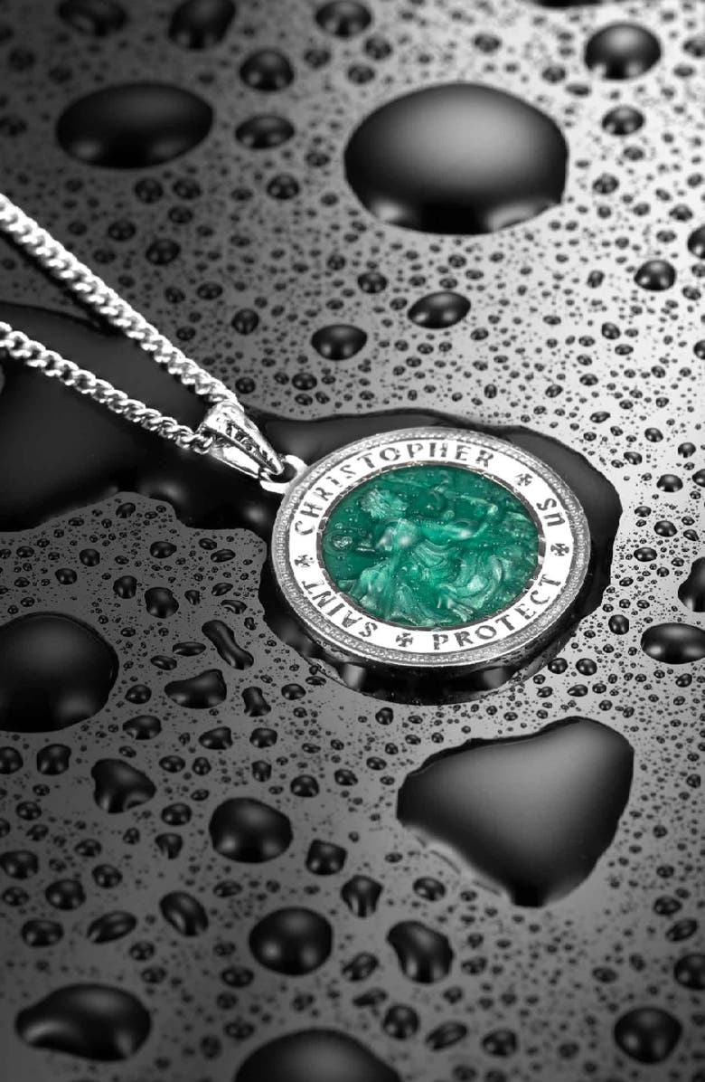 Vincero Men's St. Christopher Pendant Necklace, Alternate, color, Green/ Silver