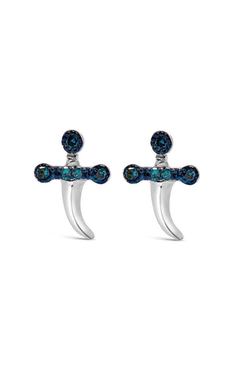 Haus of Brilliance .925 Sterling Silver Blue Diamond Accent Knife Earrings, Main, color, White