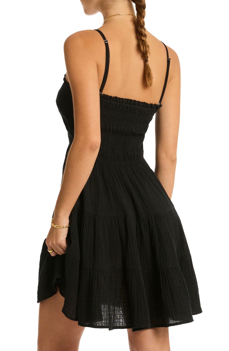 Sea Level Sunset Smocked Tiered Cover-Up Minidress, Alternate, color, Black