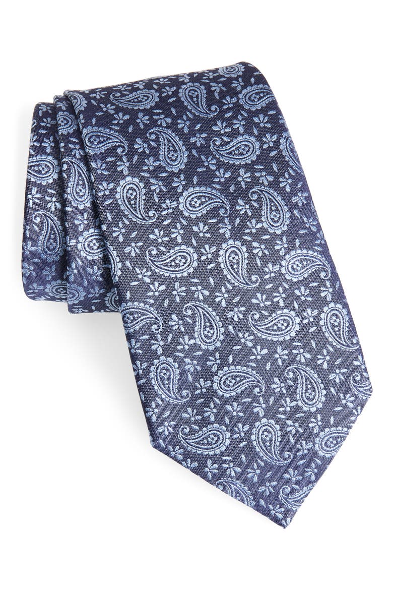 Ermenegildo Zegna Paisley Petal Silk Tie, Main, color, BLUE FAN