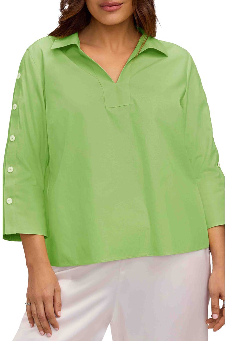 Lainey Button Accent Cotton Popover Top, Main, color, MOJITO GREEN