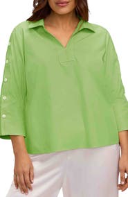 Foxcroft Lainey Button Accent Cotton Popover Top