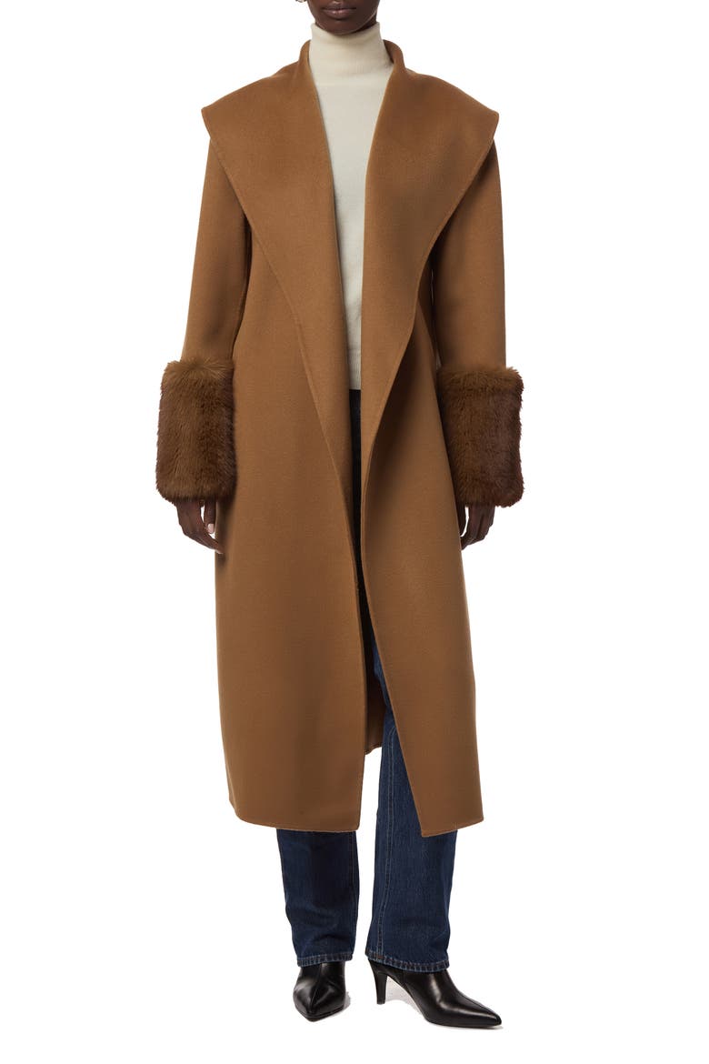 Jill Faux Fur Cuff Wrap Coat, Main, color, CAMEL/ MINK