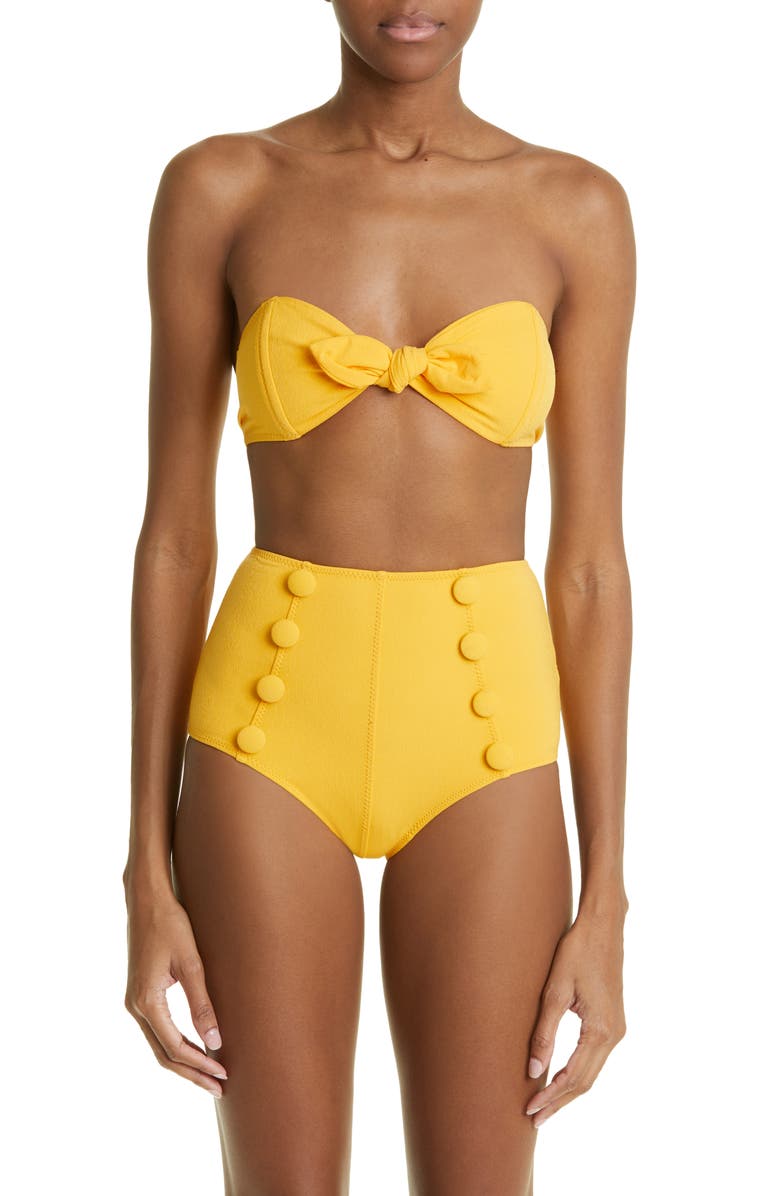Lisa Marie Fernandez Poppy Strapless Button High Waist Crepe Two-Piece Swimsuit, Main, color, 